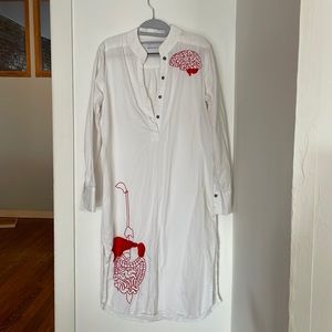 Saks Potts long white embroidered shirt dress